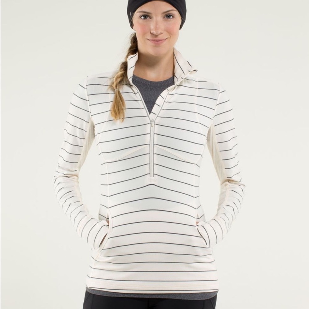 Striped Half-Zip Women's Pullover Top - Cream/Black